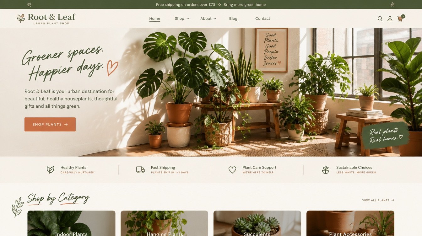 Root & Leaf plant shop website